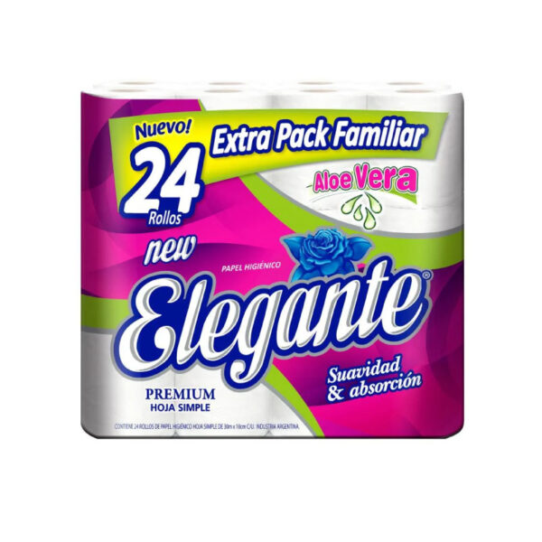 Papel Higiénico Elegante aloe x 24 rollos x 30 mts